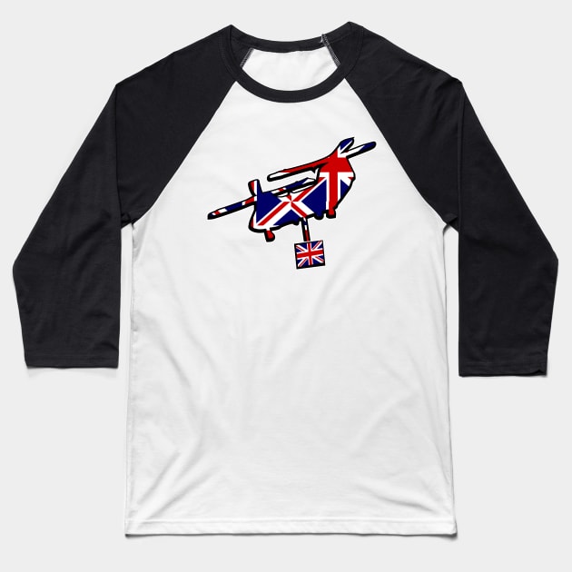 Lifting CH-47 Chinook Helicopter UK British Flag Baseball T-Shirt by Redmanrooster